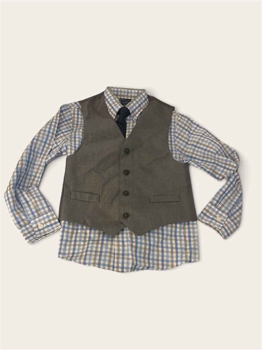 Nautica Gray Vest with Blue & White Plaid Button-Down size 7, size 2T